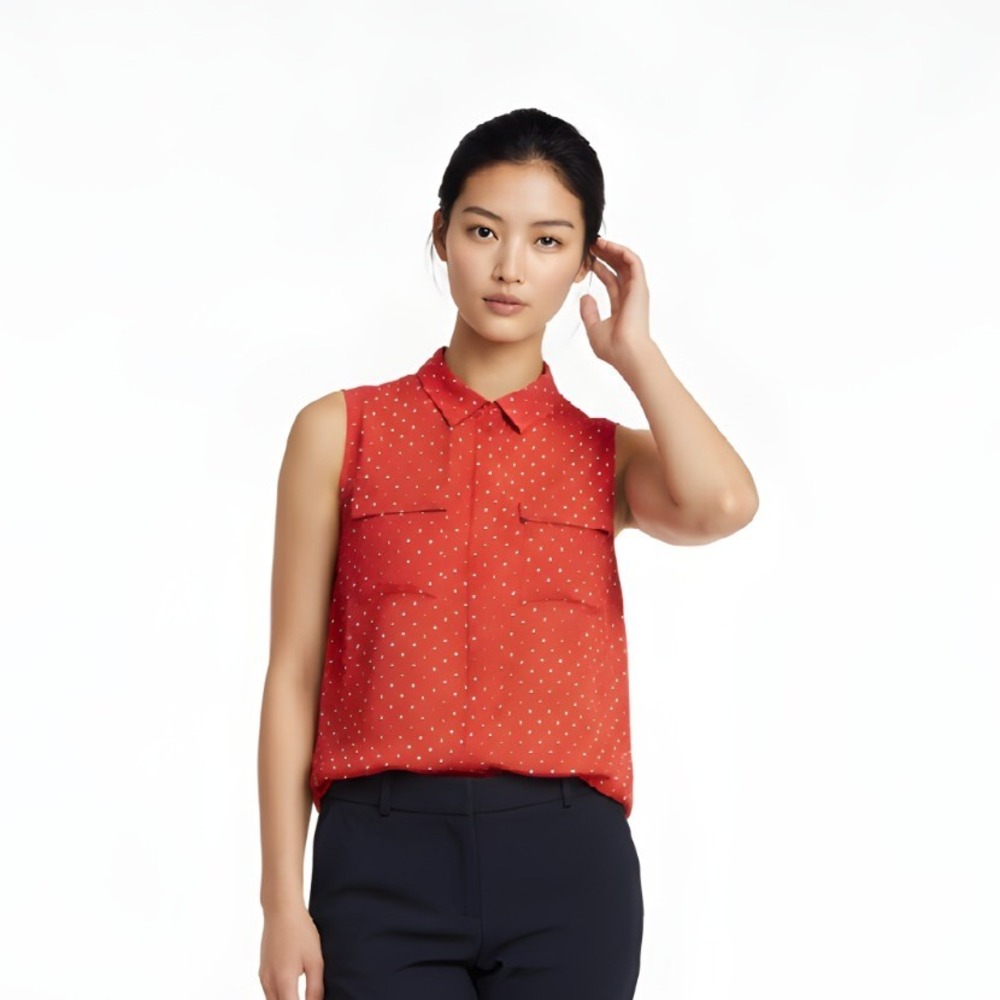 Ann Taylor Loft Outlet‎ Sleeveless Coral with Polka Dots Blouse Pockets XXSP